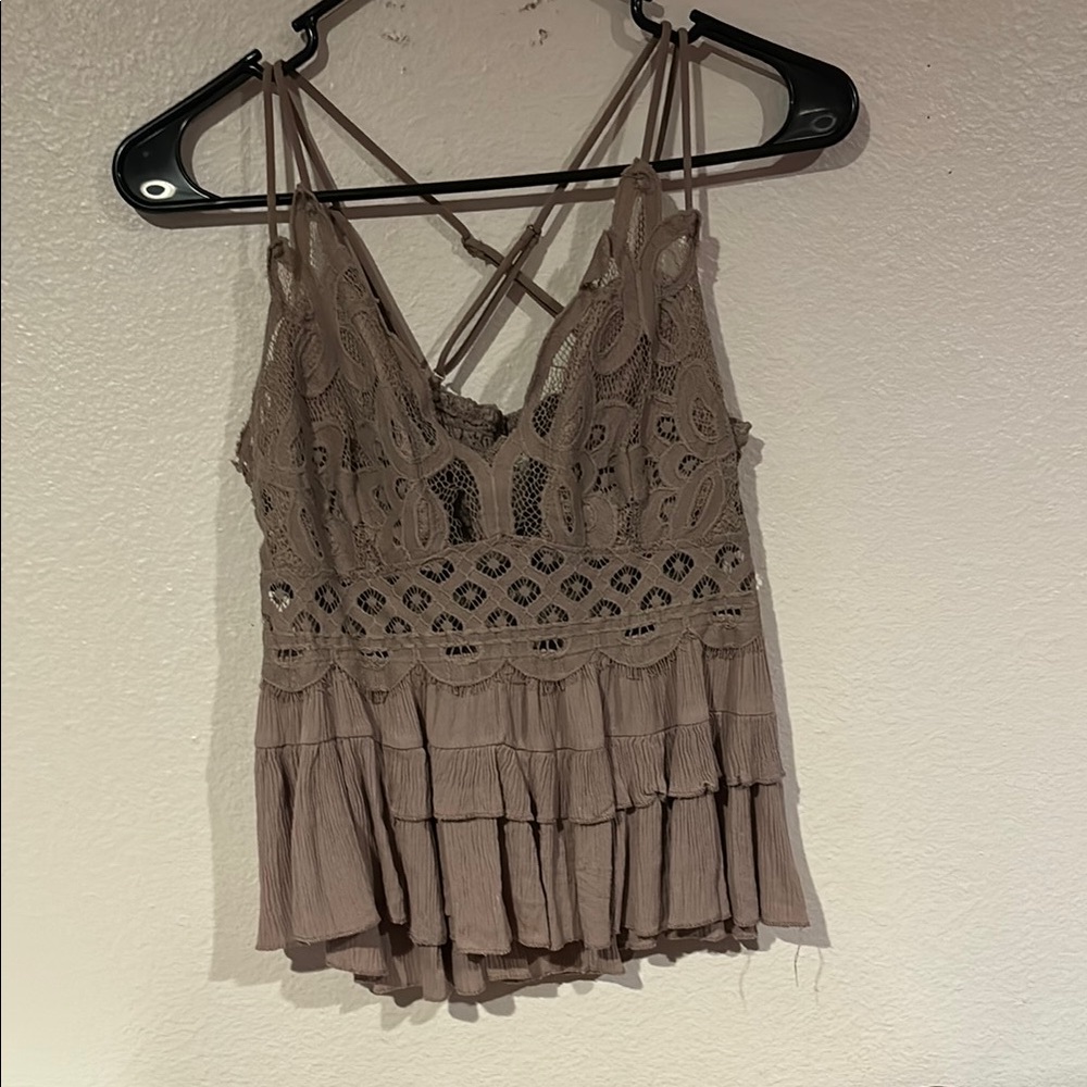 Zenana Outfitters Brown Spaghetti Strap Ruffled Camisole